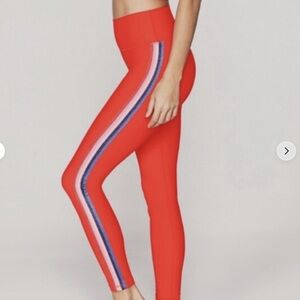 Spiritual Gangster Red XS Shimmer Striped High Waist 7/8 Leggings Yoga Pants